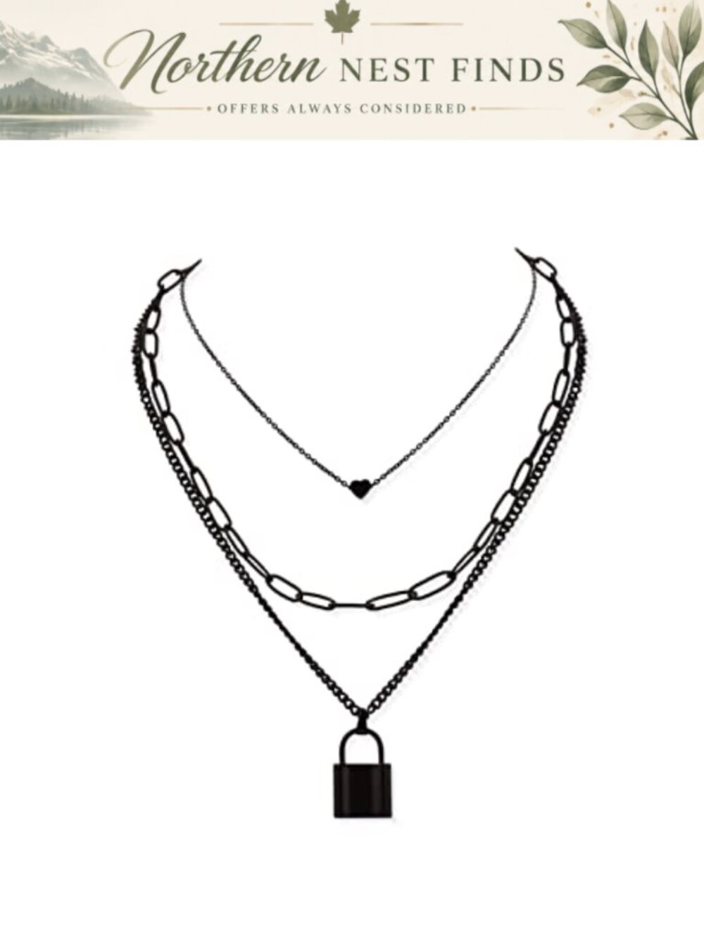 Layered Lock Heart Choker Necklace Zinc Alloy Stainless Steel Gothic